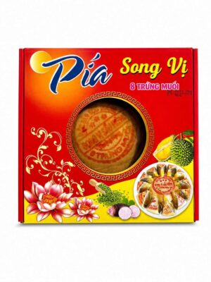 VIETNAMESE BANH PIA – 2 FLAVOURS WITH 8 SALTED EGG YOLKS 500G (BÁNH PÍA SONG VỊ 8 TRỨNG MUỐI)