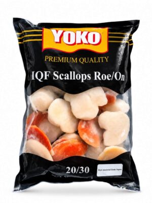 YOKO - FROZEN PREMIUM QUALITY IQF SCALLOPS ROE/ON SIZE 20/30 JAPAN 1KG (THỊT SÒ ĐIỆP CÓ TRỨNG NHẬT BẢN)